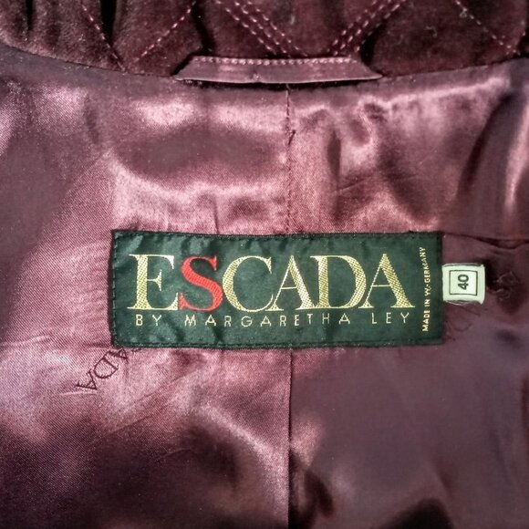 Vintage Burgundy Red Escada Silk Wool Cotton Velvet Quilted Jacket - Picture 10 of 13